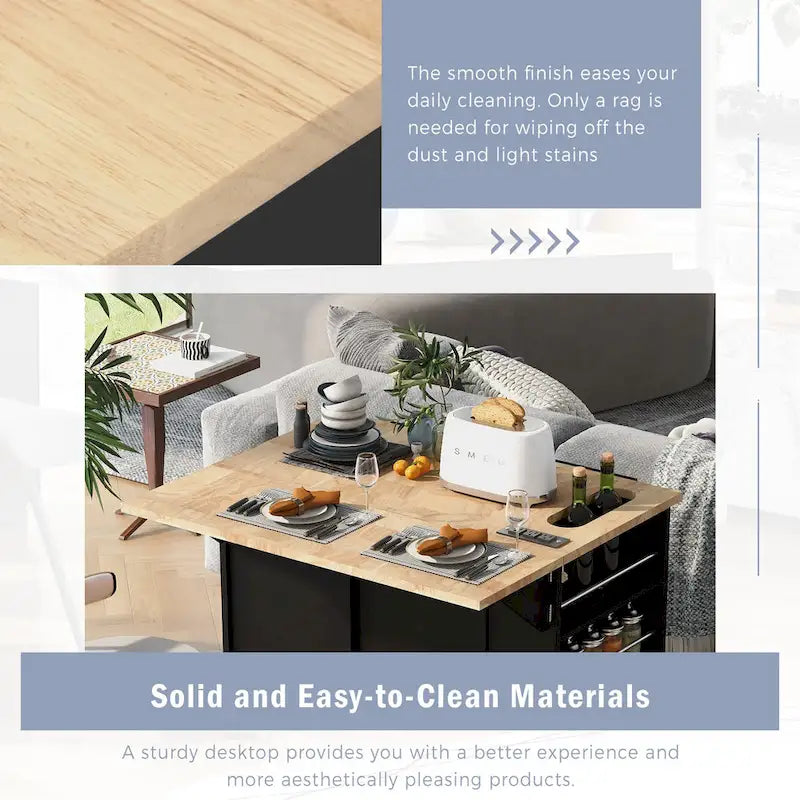 Kitchen Storage Island with Drop Leaf and Power Outlet