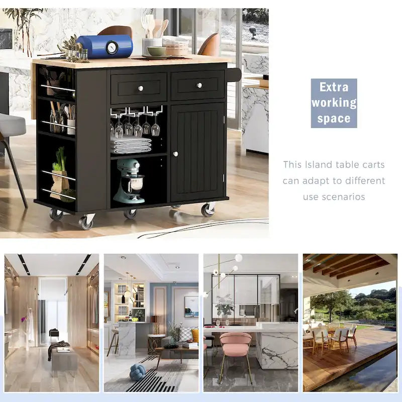 Kitchen Storage Island with Drop Leaf and Power Outlet