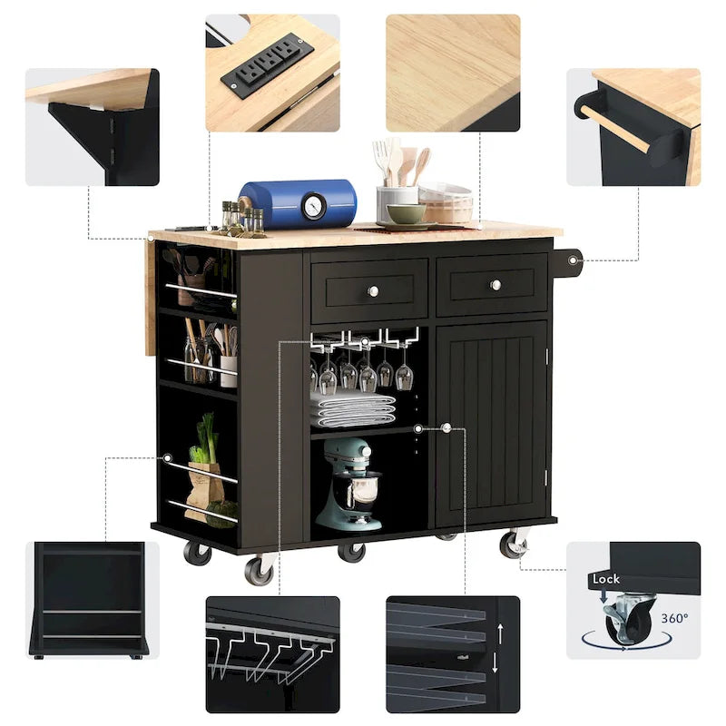Kitchen Storage Island with Drop Leaf and Power Outlet