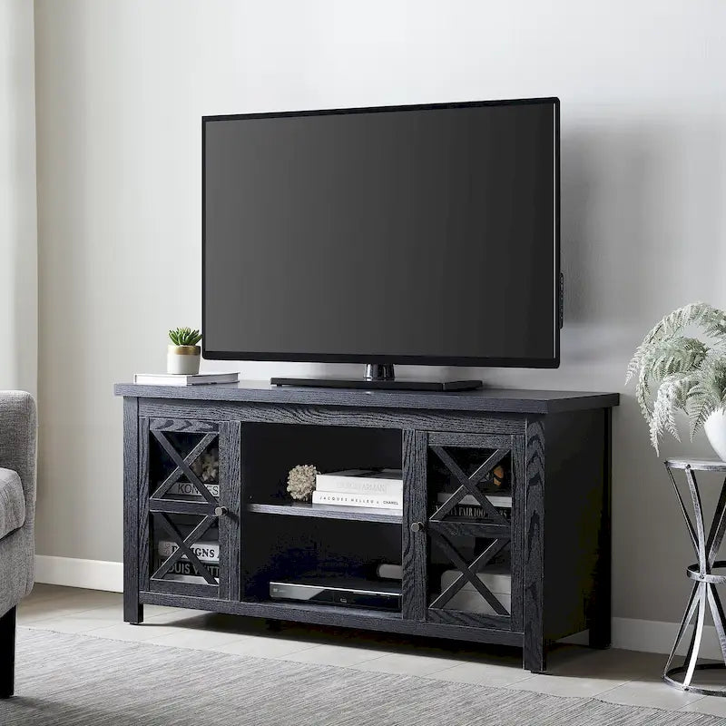 Modern Farmhouse Wood TV Stand with Cross-Accent Cabinet Doors Multi-Color