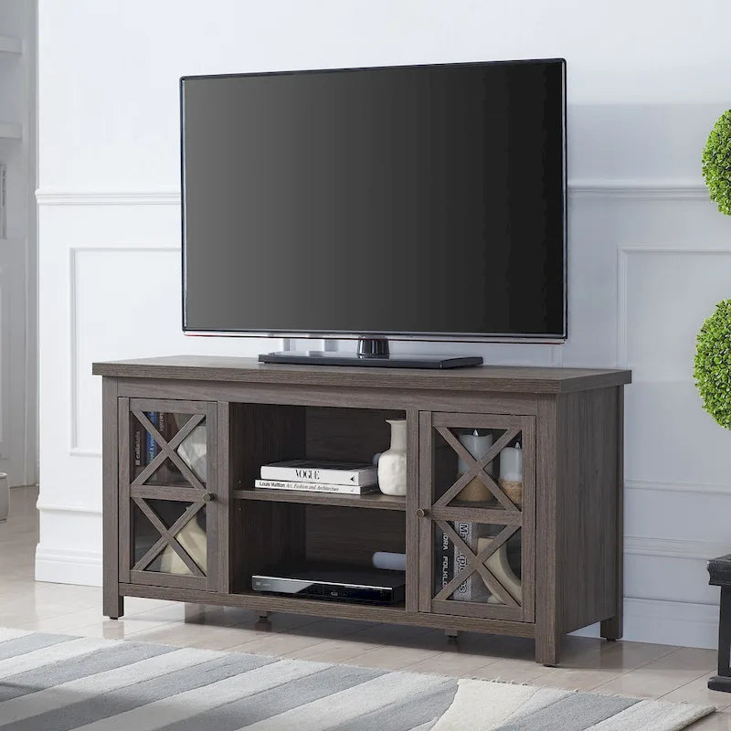 Modern Farmhouse Wood TV Stand with Cross-Accent Cabinet Doors Multi-Color