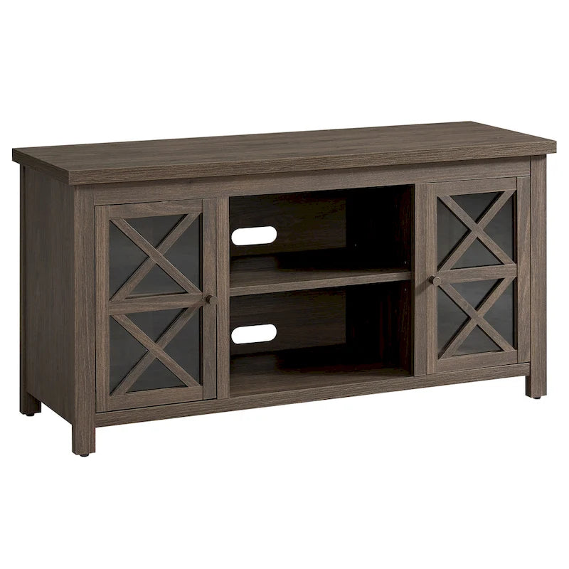 Modern Farmhouse Wood TV Stand with Cross-Accent Cabinet Doors Multi-Color
