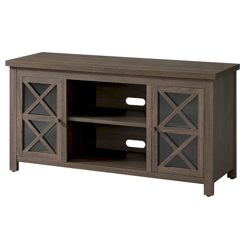 Modern Farmhouse Wood TV Stand with Cross-Accent Cabinet Doors Multi-Color