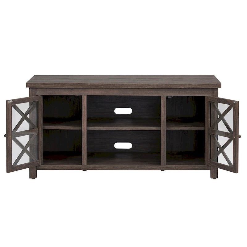 Modern Farmhouse Wood TV Stand with Cross-Accent Cabinet Doors Multi-Color