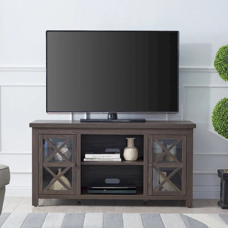 Modern Farmhouse Wood TV Stand with Cross-Accent Cabinet Doors Multi-Color