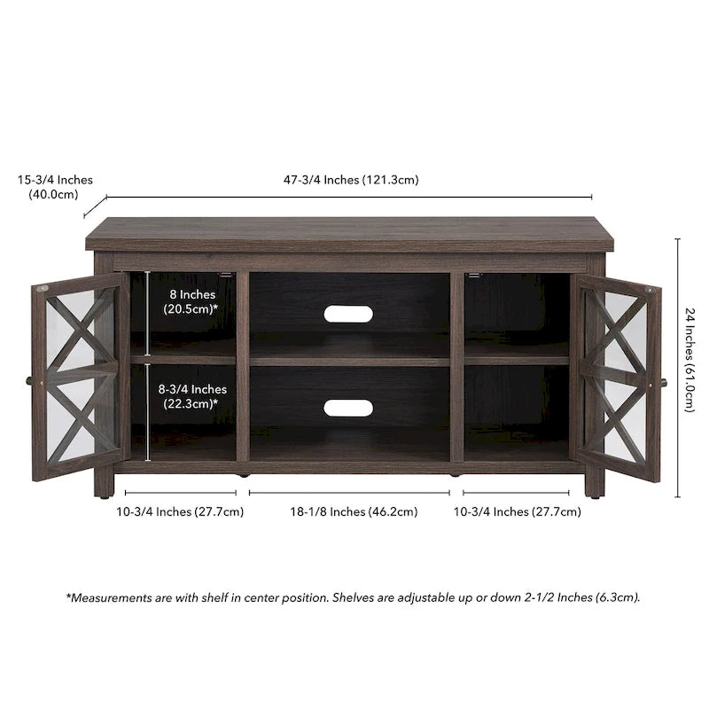 Modern Farmhouse Wood TV Stand with Cross-Accent Cabinet Doors Multi-Color