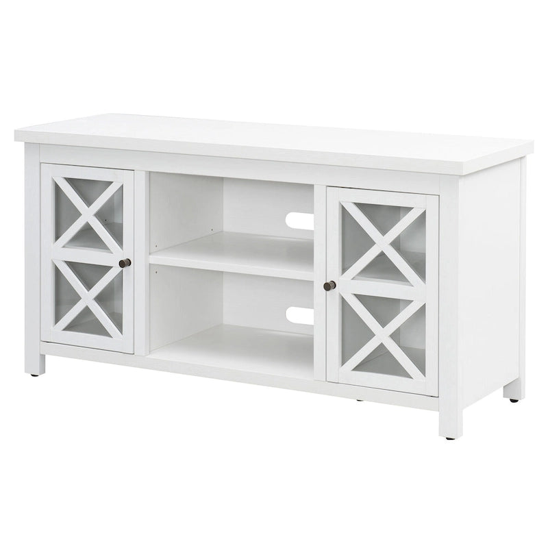 Modern Farmhouse Wood TV Stand with Cross-Accent Cabinet Doors Multi-Color