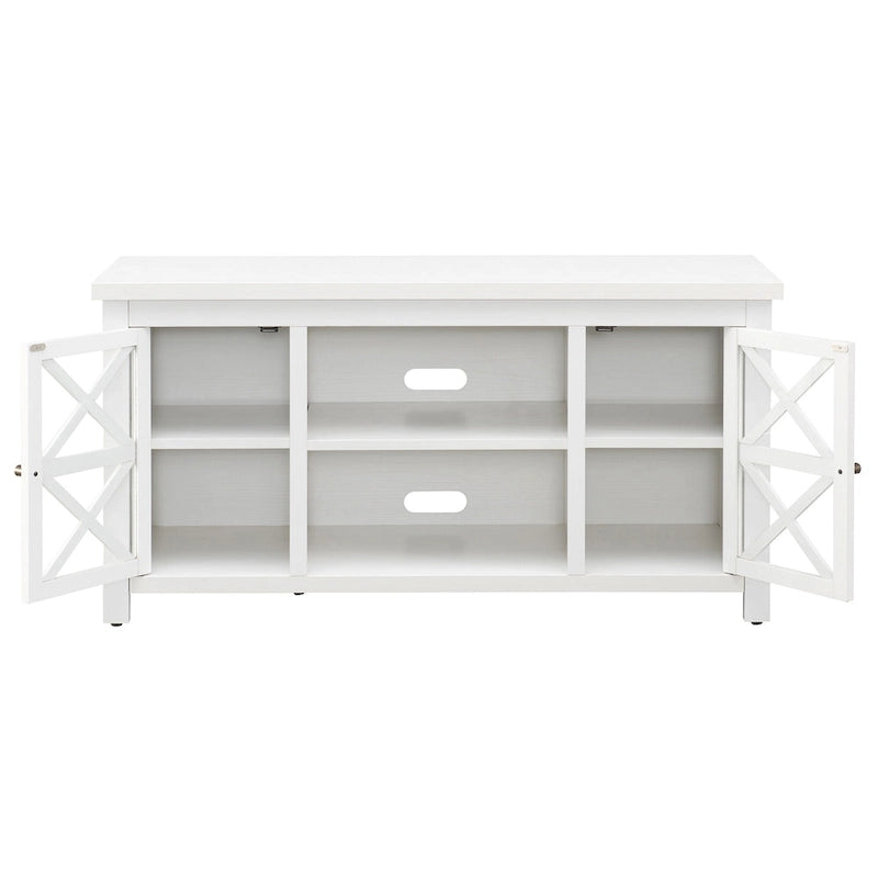 Modern Farmhouse Wood TV Stand with Cross-Accent Cabinet Doors Multi-Color
