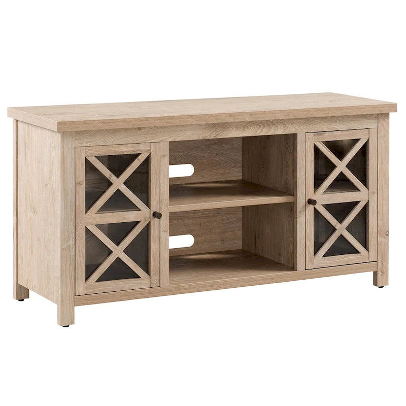Modern Farmhouse Wood TV Stand with Cross-Accent Cabinet Doors Multi-Color