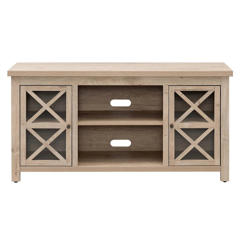 Modern Farmhouse Wood TV Stand with Cross-Accent Cabinet Doors Multi-Color