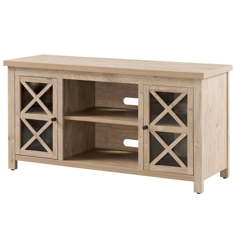 Modern Farmhouse Wood TV Stand with Cross-Accent Cabinet Doors Multi-Color