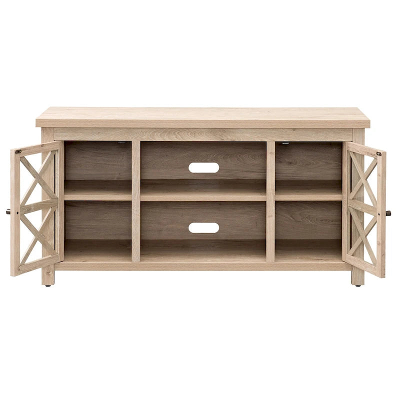 Modern Farmhouse Wood TV Stand with Cross-Accent Cabinet Doors Multi-Color