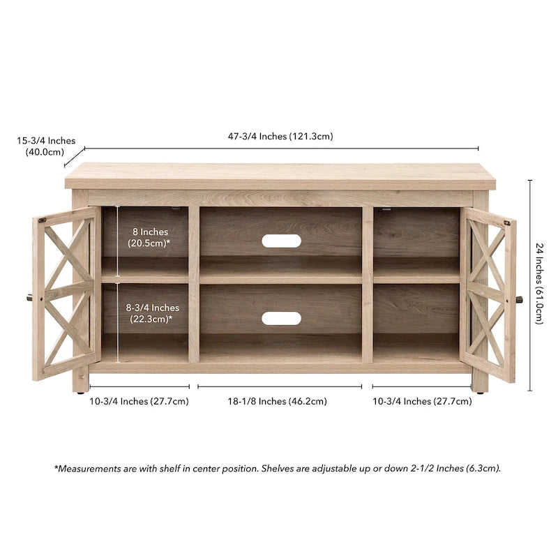 Modern Farmhouse Wood TV Stand with Cross-Accent Cabinet Doors Multi-Color