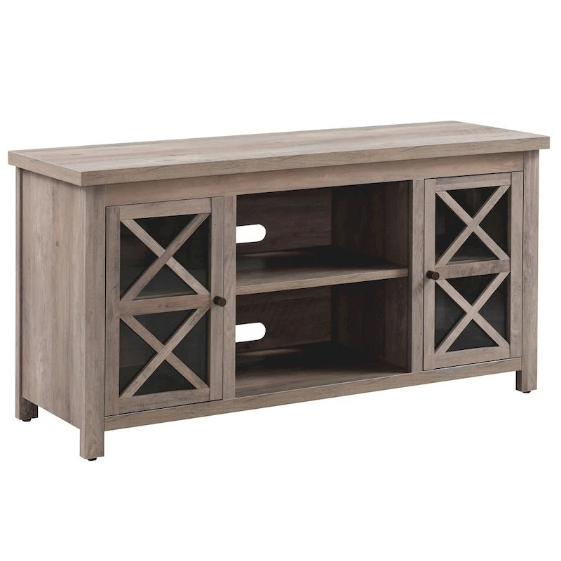 Modern Farmhouse Wood TV Stand with Cross-Accent Cabinet Doors Multi-Color