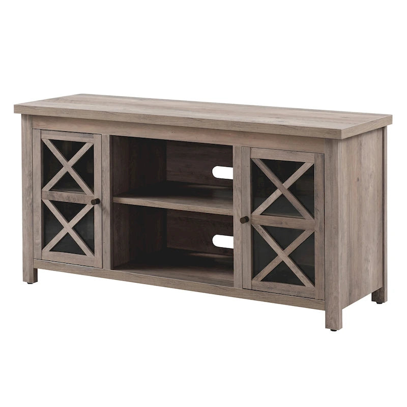 Modern Farmhouse Wood TV Stand with Cross-Accent Cabinet Doors Multi-Color