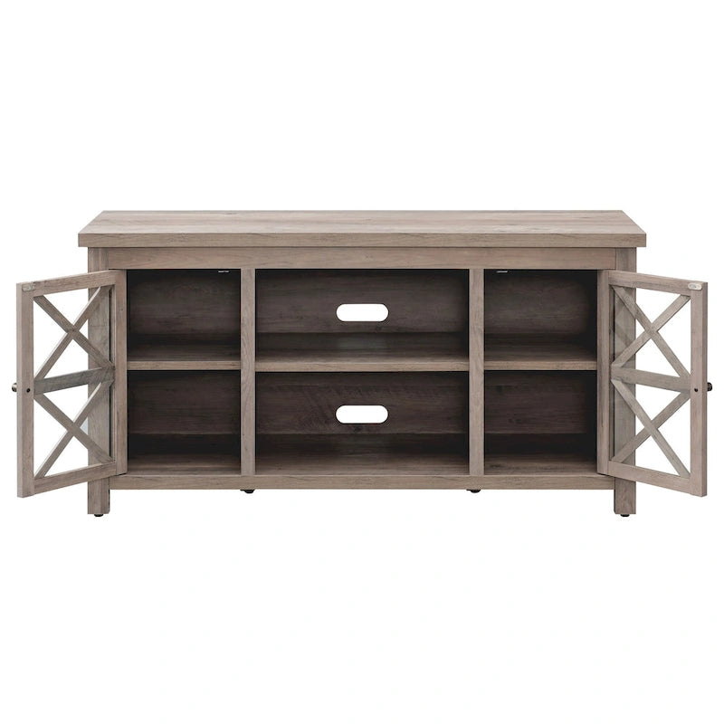 Modern Farmhouse Wood TV Stand with Cross-Accent Cabinet Doors Multi-Color