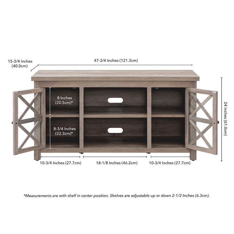 Modern Farmhouse Wood TV Stand with Cross-Accent Cabinet Doors Multi-Color