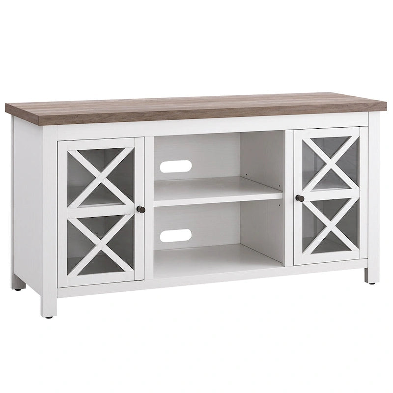 Modern Farmhouse Wood TV Stand with Cross-Accent Cabinet Doors Multi-Color