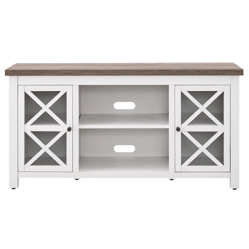 Modern Farmhouse Wood TV Stand with Cross-Accent Cabinet Doors Multi-Color