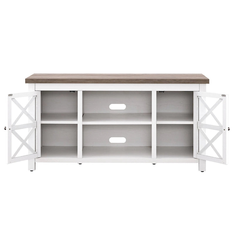 Modern Farmhouse Wood TV Stand with Cross-Accent Cabinet Doors Multi-Color