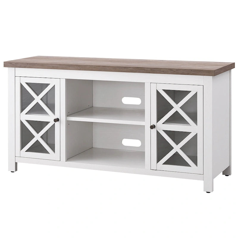 Modern Farmhouse Wood TV Stand with Cross-Accent Cabinet Doors Multi-Color