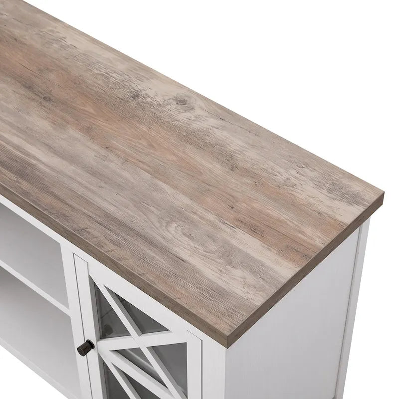 Modern Farmhouse Wood TV Stand with Cross-Accent Cabinet Doors Multi-Color