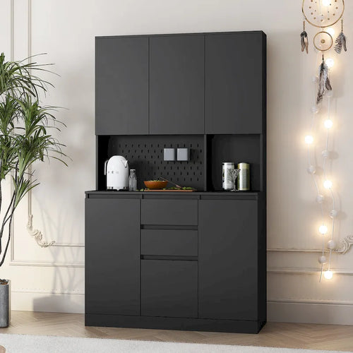 74 Freestanding Kitchen Pantry Cabinet Cupboard with 6 Doors,3 Shelves and 2 Drawer, Laundry Room Storage