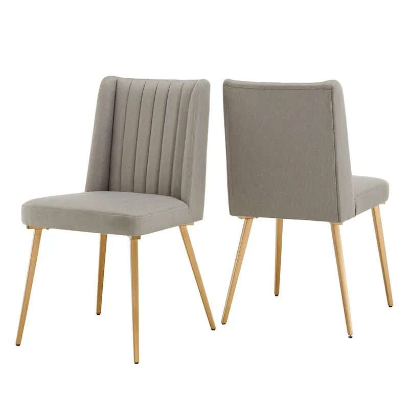 Gold Finish Herringbone Fabric Upholstered Dining Chair with Ridged Back