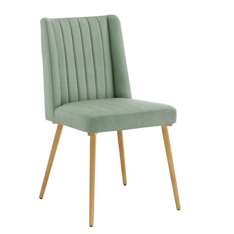 Gold Finish Herringbone Fabric Upholstered Dining Chair with Ridged Back