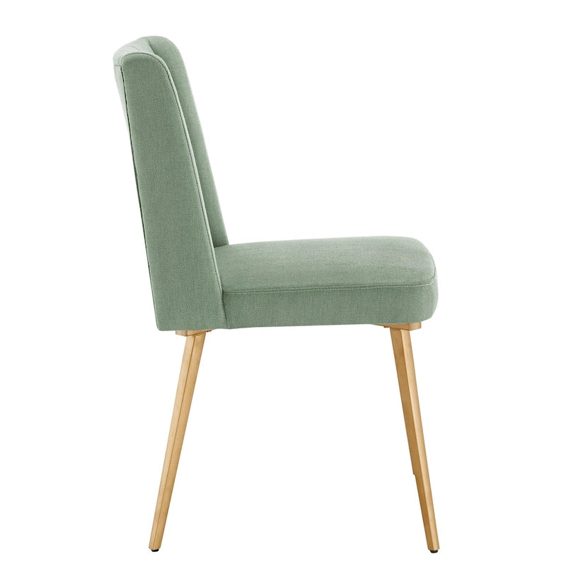 Gold Finish Herringbone Fabric Upholstered Dining Chair with Ridged Back