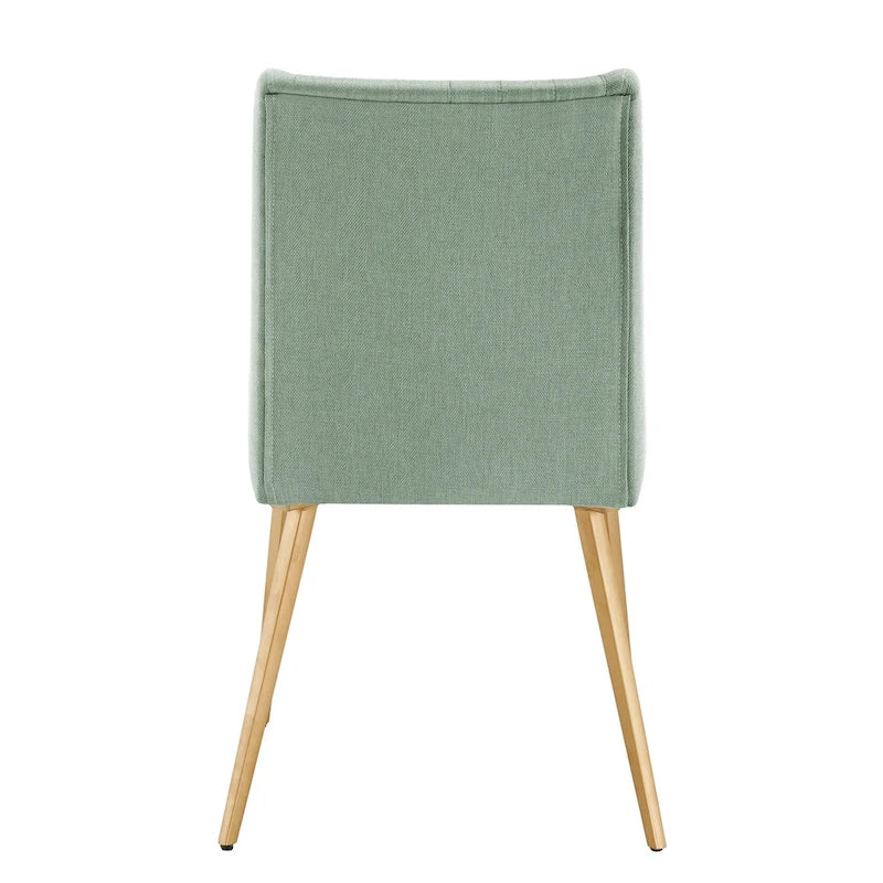 Gold Finish Herringbone Fabric Upholstered Dining Chair with Ridged Back