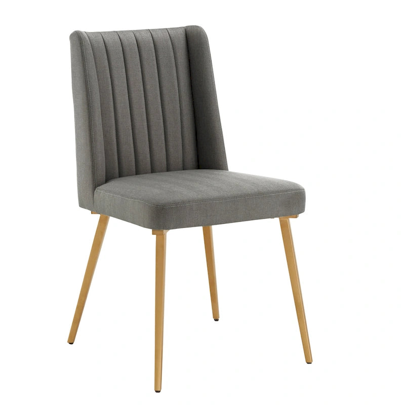 Gold Finish Herringbone Fabric Upholstered Dining Chair with Ridged Back