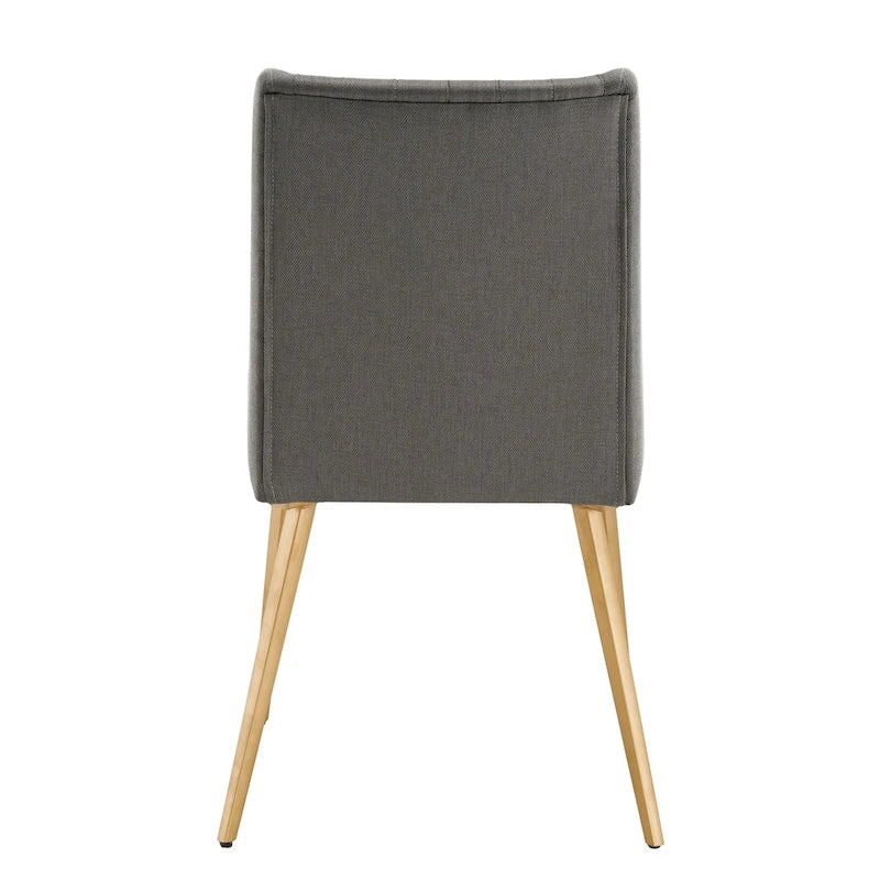 Gold Finish Herringbone Fabric Upholstered Dining Chair with Ridged Back
