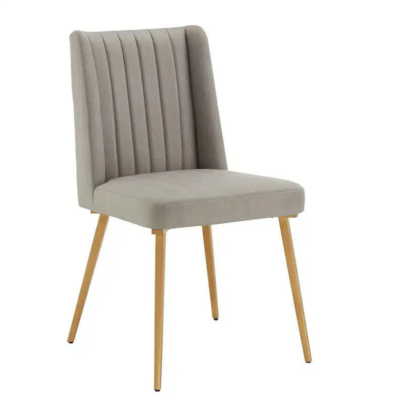 Gold Finish Herringbone Fabric Upholstered Dining Chair with Ridged Back