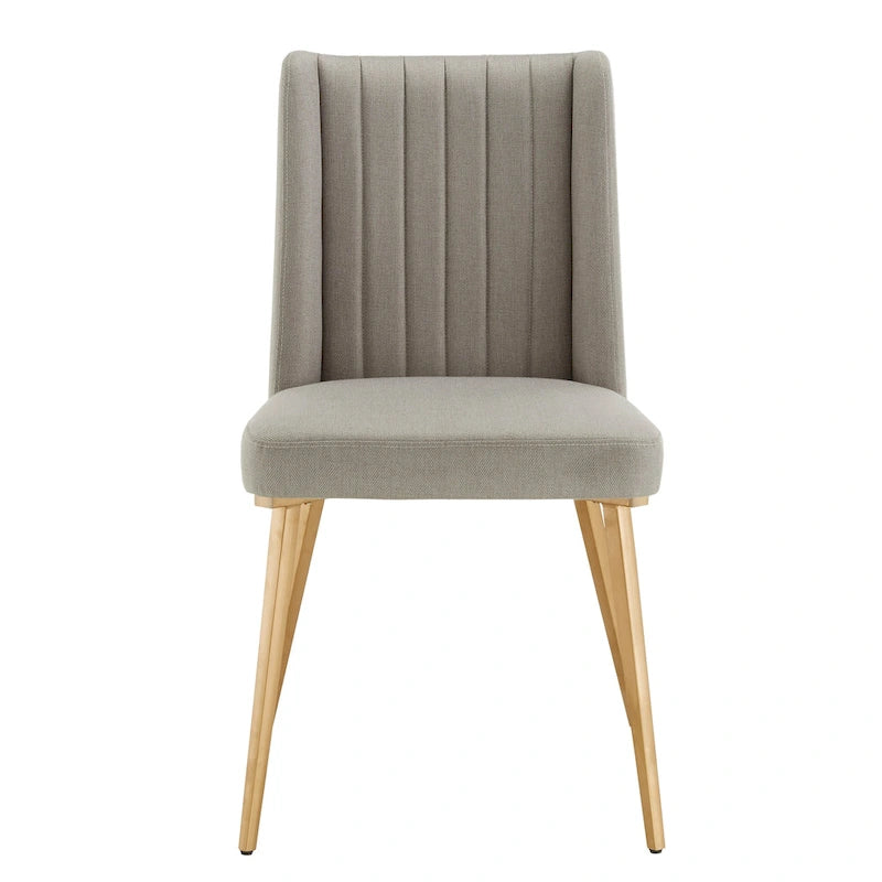 Gold Finish Herringbone Fabric Upholstered Dining Chair with Ridged Back