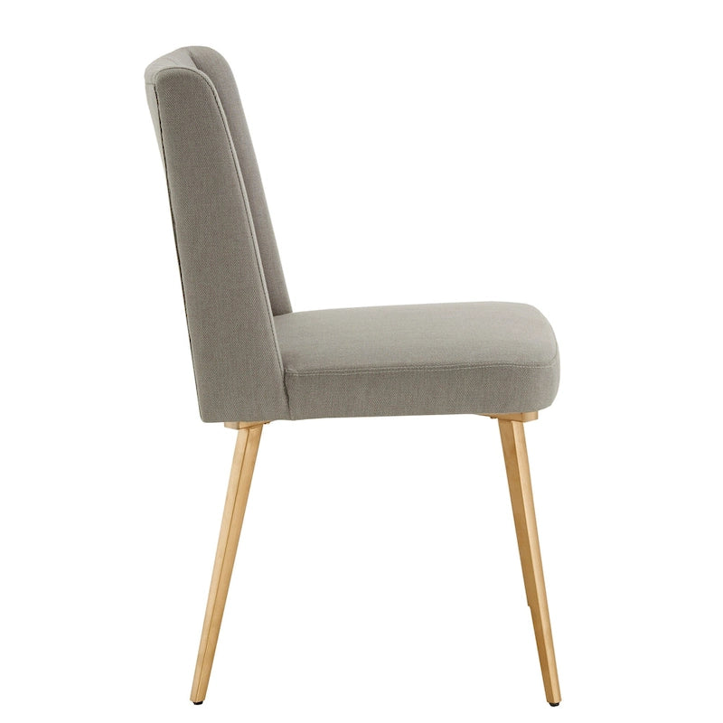 Gold Finish Herringbone Fabric Upholstered Dining Chair with Ridged Back