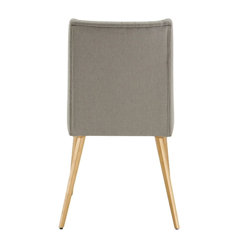 Gold Finish Herringbone Fabric Upholstered Dining Chair with Ridged Back