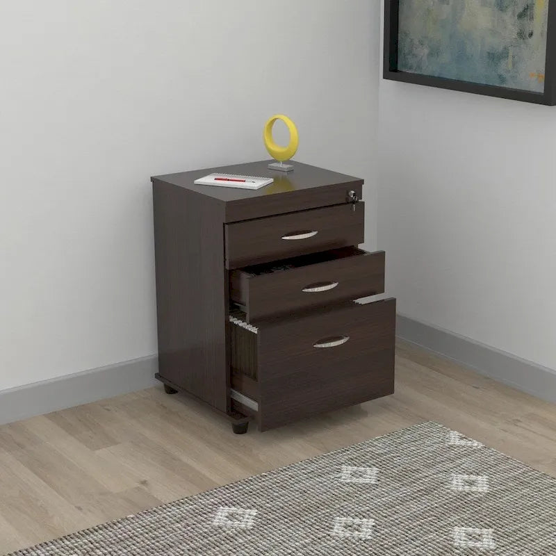 3-Drawer Espresso File Cabinet with Locking System and Chrome Handles
