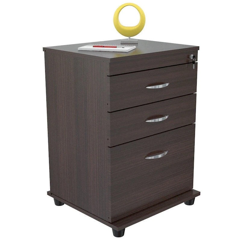 3-Drawer Espresso File Cabinet with Locking System and Chrome Handles
