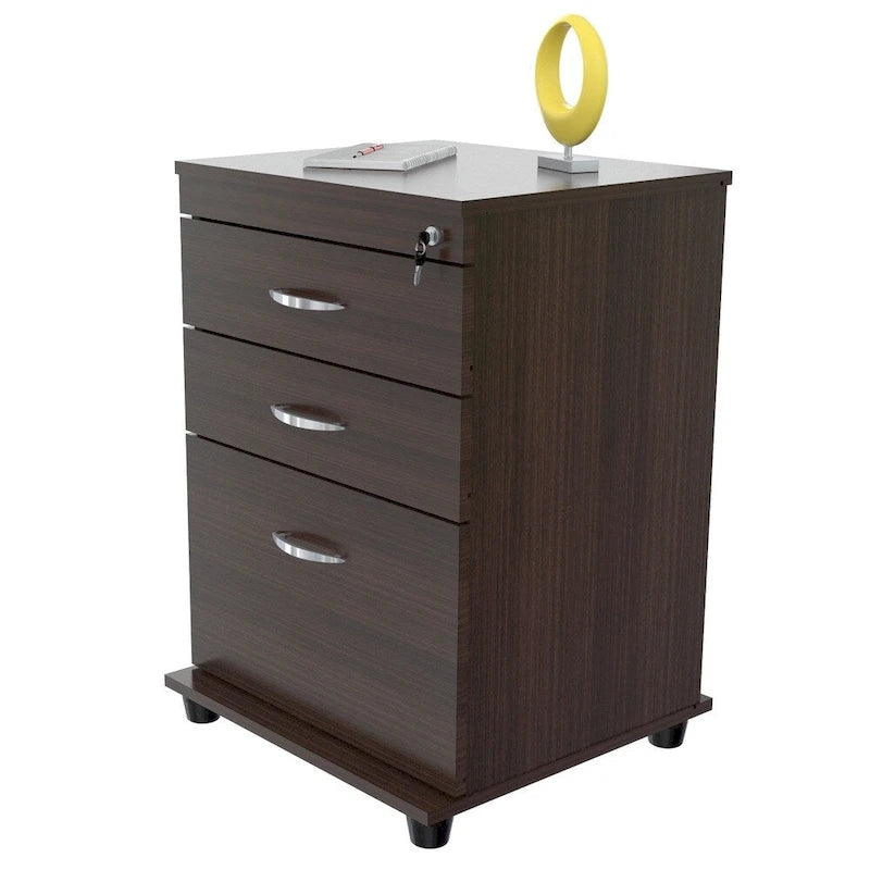 3-Drawer Espresso File Cabinet with Locking System and Chrome Handles