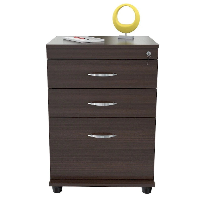 3-Drawer Espresso File Cabinet with Locking System and Chrome Handles