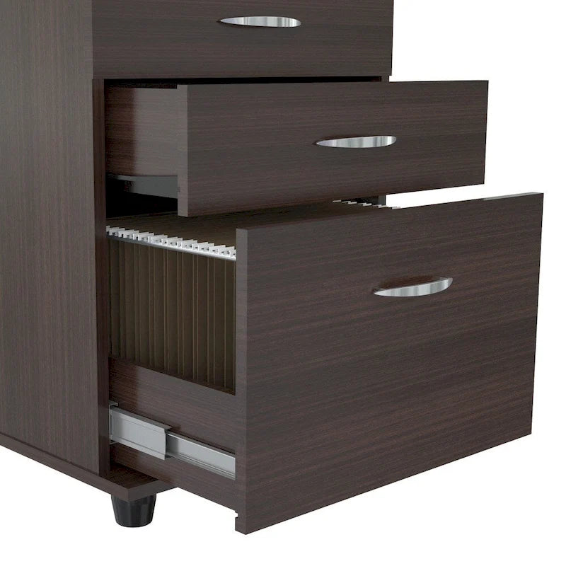 3-Drawer Espresso File Cabinet with Locking System and Chrome Handles