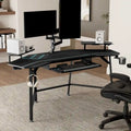 Wing-Shaped Gaming Desk with Keyboard Tray RGB Shelves Black