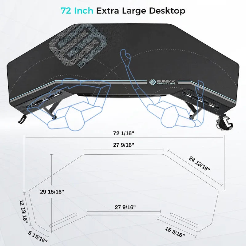 Wing-Shaped Gaming Desk with Keyboard Tray RGB Shelves Black