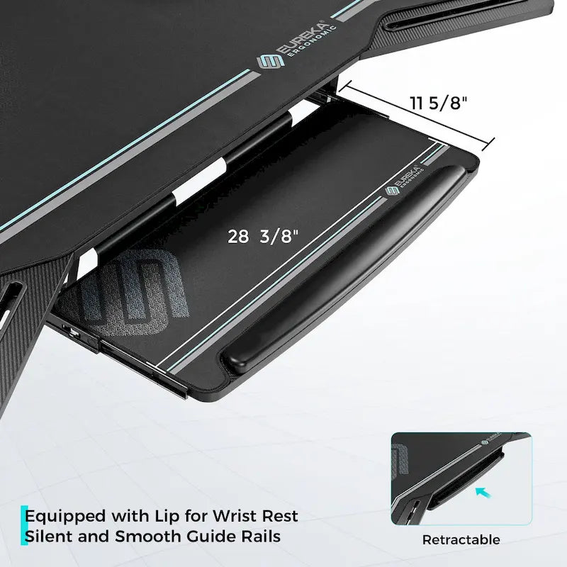 Wing-Shaped Gaming Desk with Keyboard Tray RGB Shelves Black