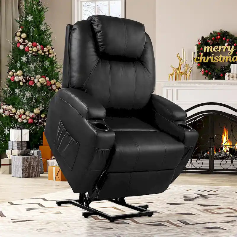 PU Leather Power Lift Massage Recliner Chair with Heat Vibration Cup Holders