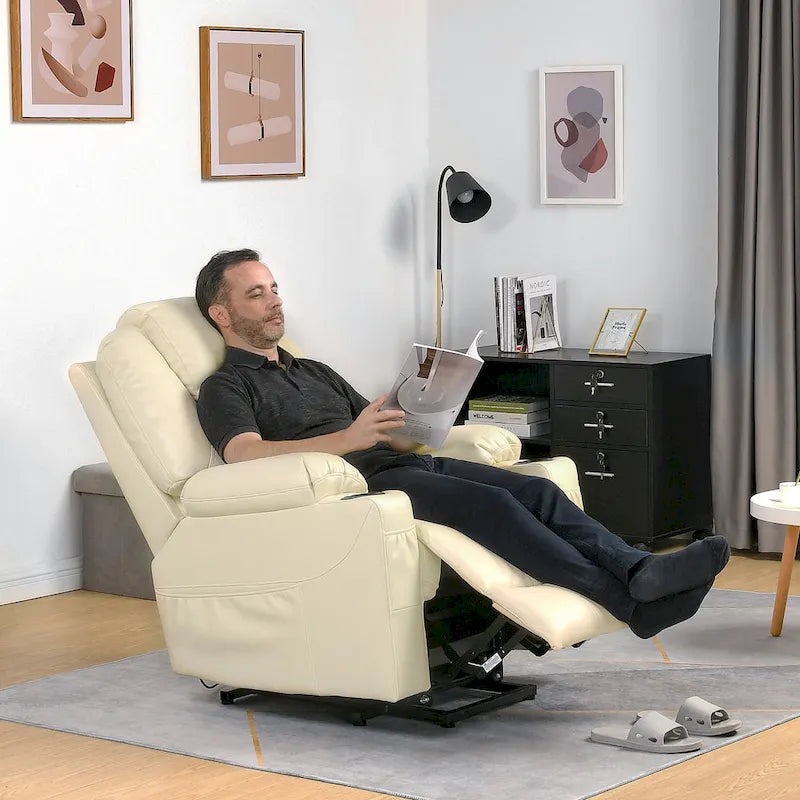 PU Leather Power Lift Massage Recliner Chair with Heat Vibration Cup Holders