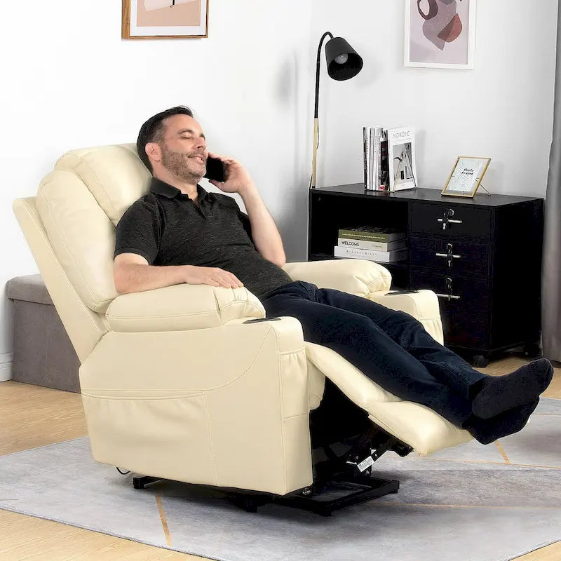 PU Leather Power Lift Massage Recliner Chair with Heat Vibration Cup Holders