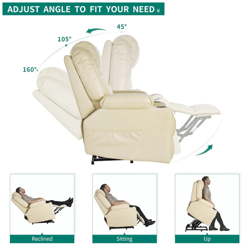 PU Leather Power Lift Massage Recliner Chair with Heat Vibration Cup Holders