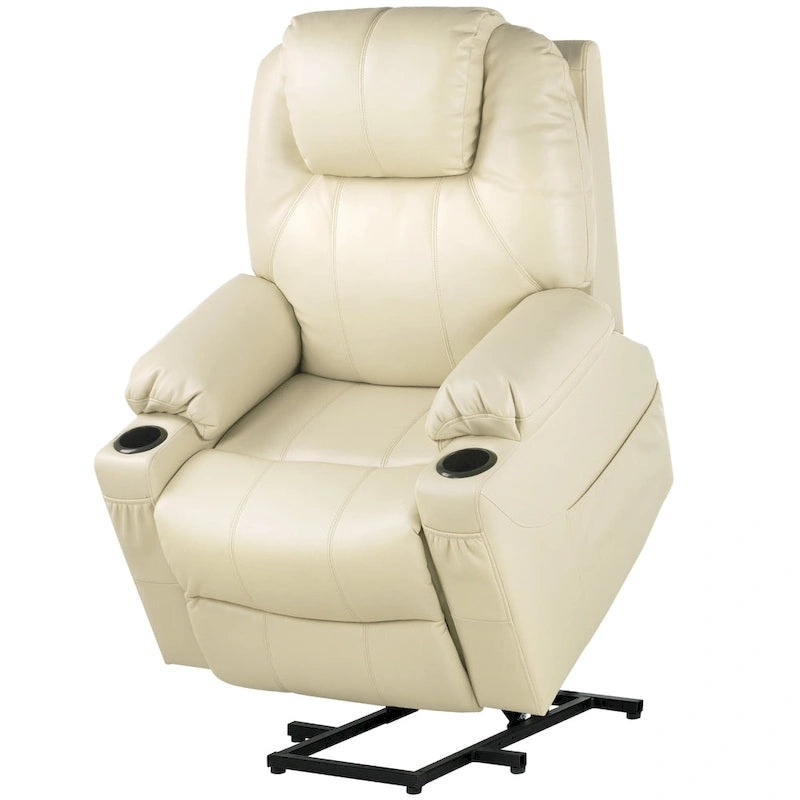 PU Leather Power Lift Massage Recliner Chair with Heat Vibration Cup Holders